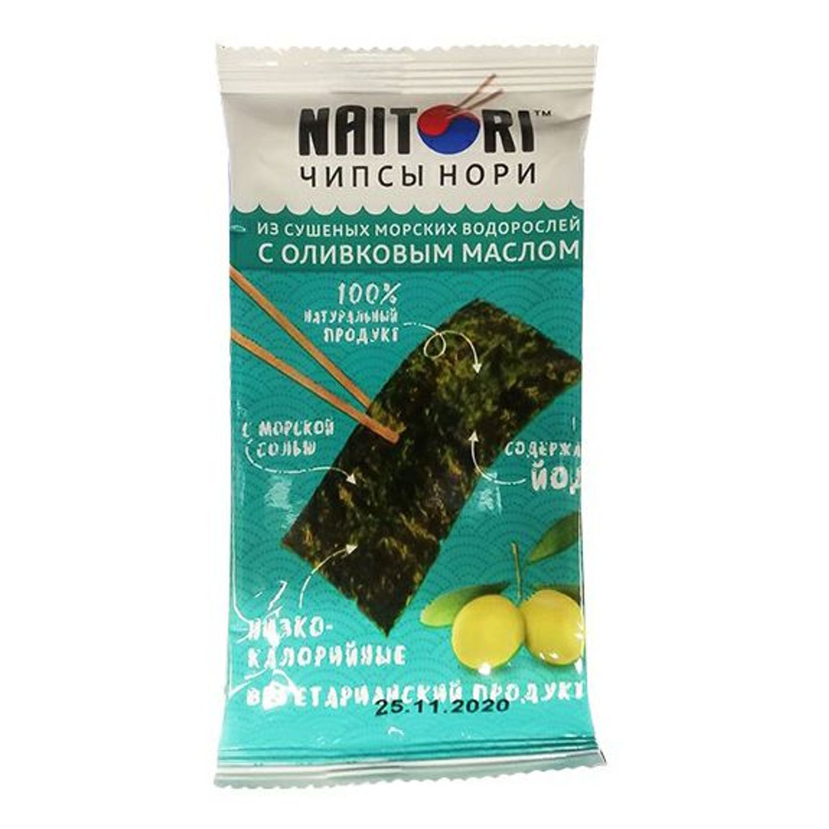 Чипсы из сушеных морских водорослей Naitori Нори с оливковым маслом 3 г