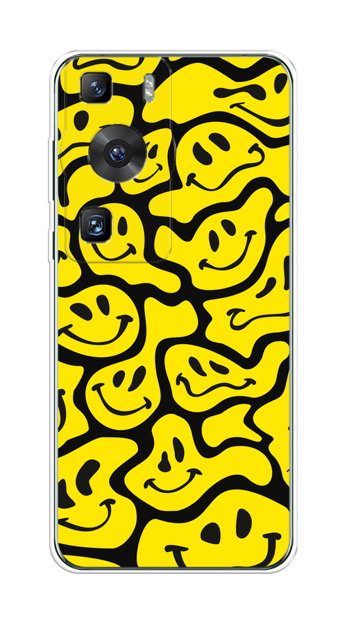 

Чехол на Huawei P60/P60 Pro "Расплывчатые смайлики желтые", Черный;желтый, 6121150-6