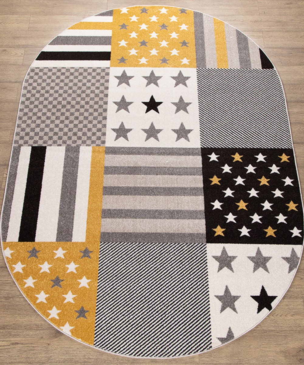 

Ковёр Kitroom Фиеста 160x230 овальный белый черный желтый 36302