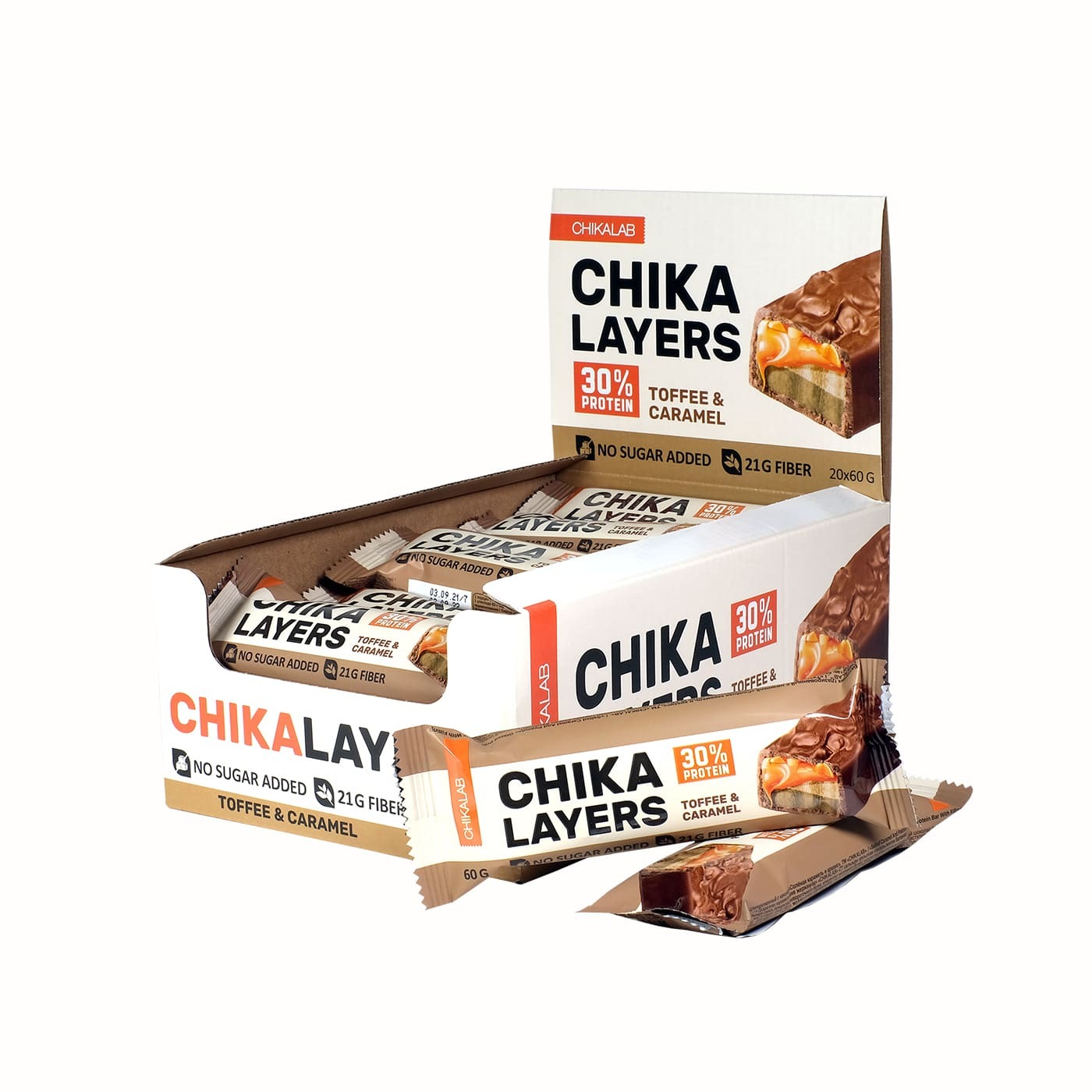 фото Батончик bombbar, chikalab – chika layers, 20шт по 60г (арахис и соленая карамель)