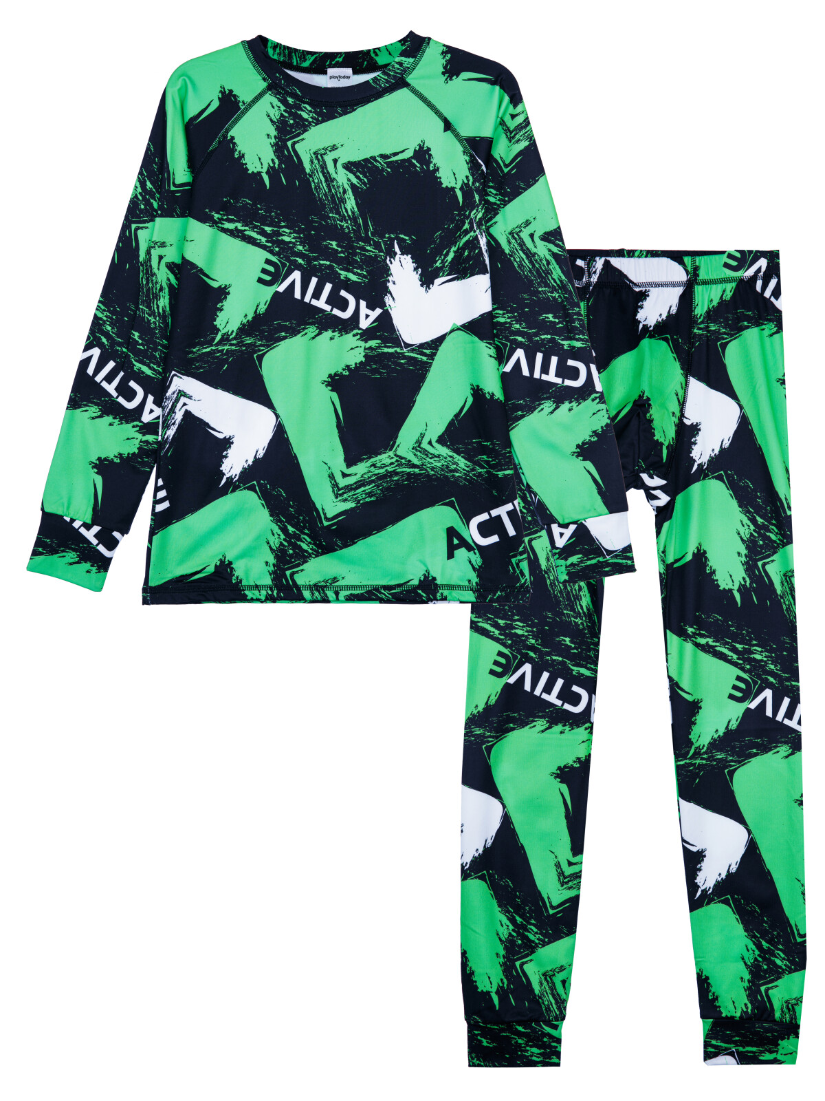 Термокомплект для мальчиков PlayToday: брюки, толстовка, черный,светло-зеленый,белый, 170