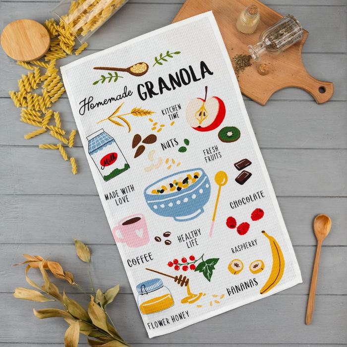 

Полотенце кухонное Доляна Granola, 35х60 см, 100% хлопок, 160г/м2, Разноцветный, Кухонный текстиль "Рецепты"