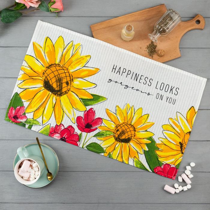 

Полотенце кухонное Доляна Happiness looks 35х60 см, 100% хлопок, 160г/м2, Белый;желтый;красный, Подсолнухи Доляна