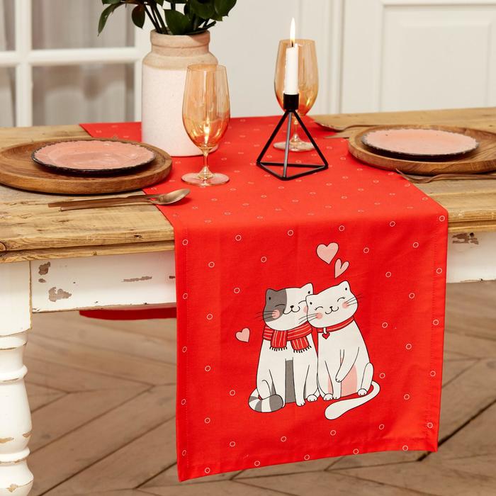 

Дорожка "Этель" Cat's love 40x146 см, 100% хлопок, саржа 190 г/м2, Красный;белый, Cat's love Этель