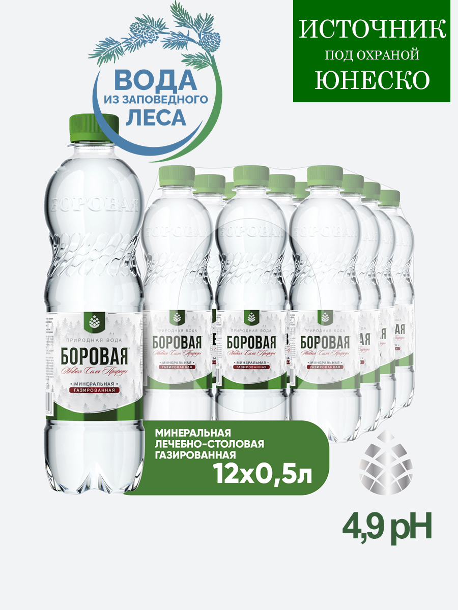 

Вода минеральная БОРОВАЯ лечебно-столовая, газированная, 0,5 л х 12 шт, Боровая