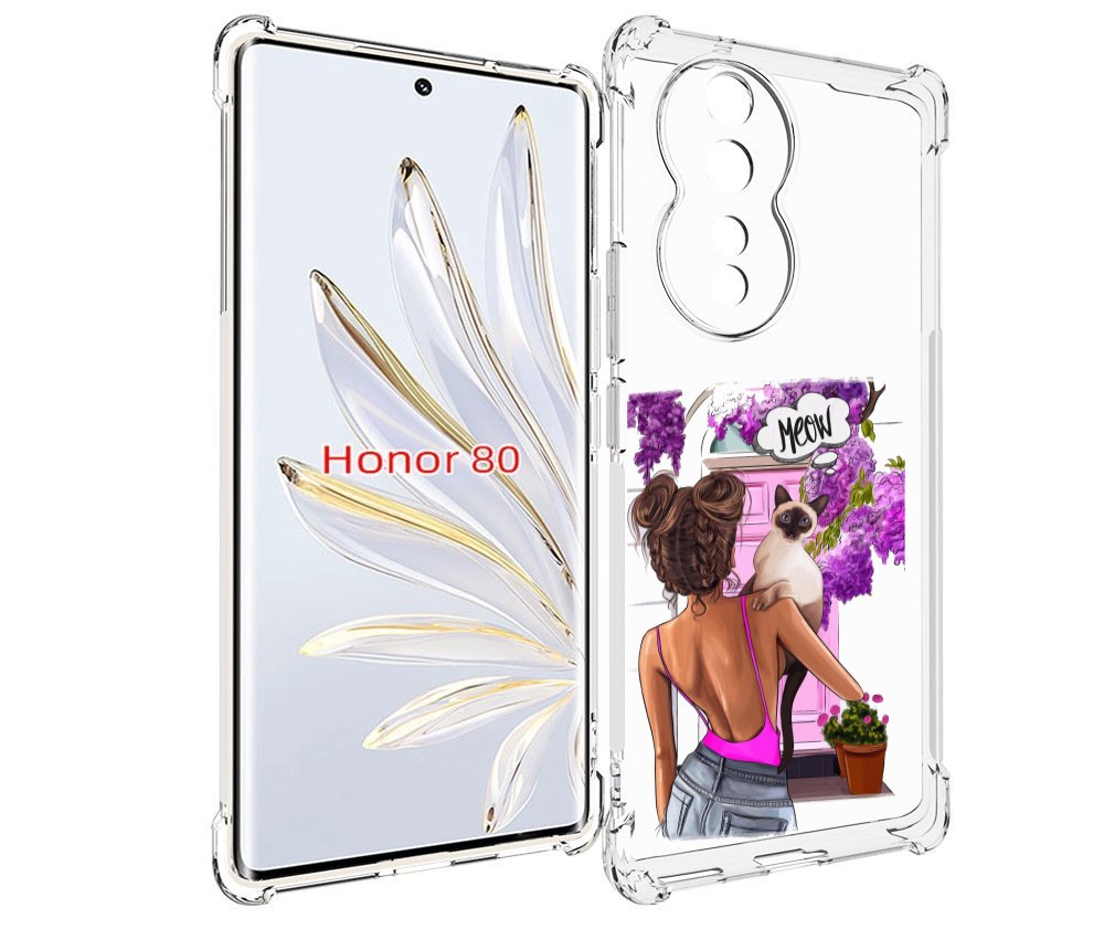 

Чехол MyPads Девушка-с-котиком женский для Honor 80, Прозрачный, Tocco