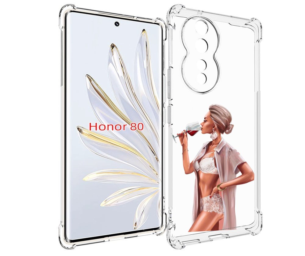 

Чехол MyPads Девушка-с-вином женский для Honor 80, Прозрачный, Tocco