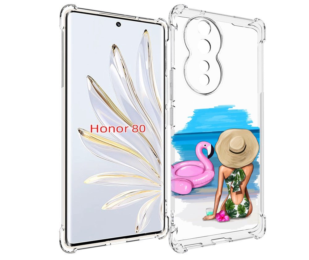 

Чехол MyPads Девушка-и-фламинго женский для Honor 80, Прозрачный, Tocco