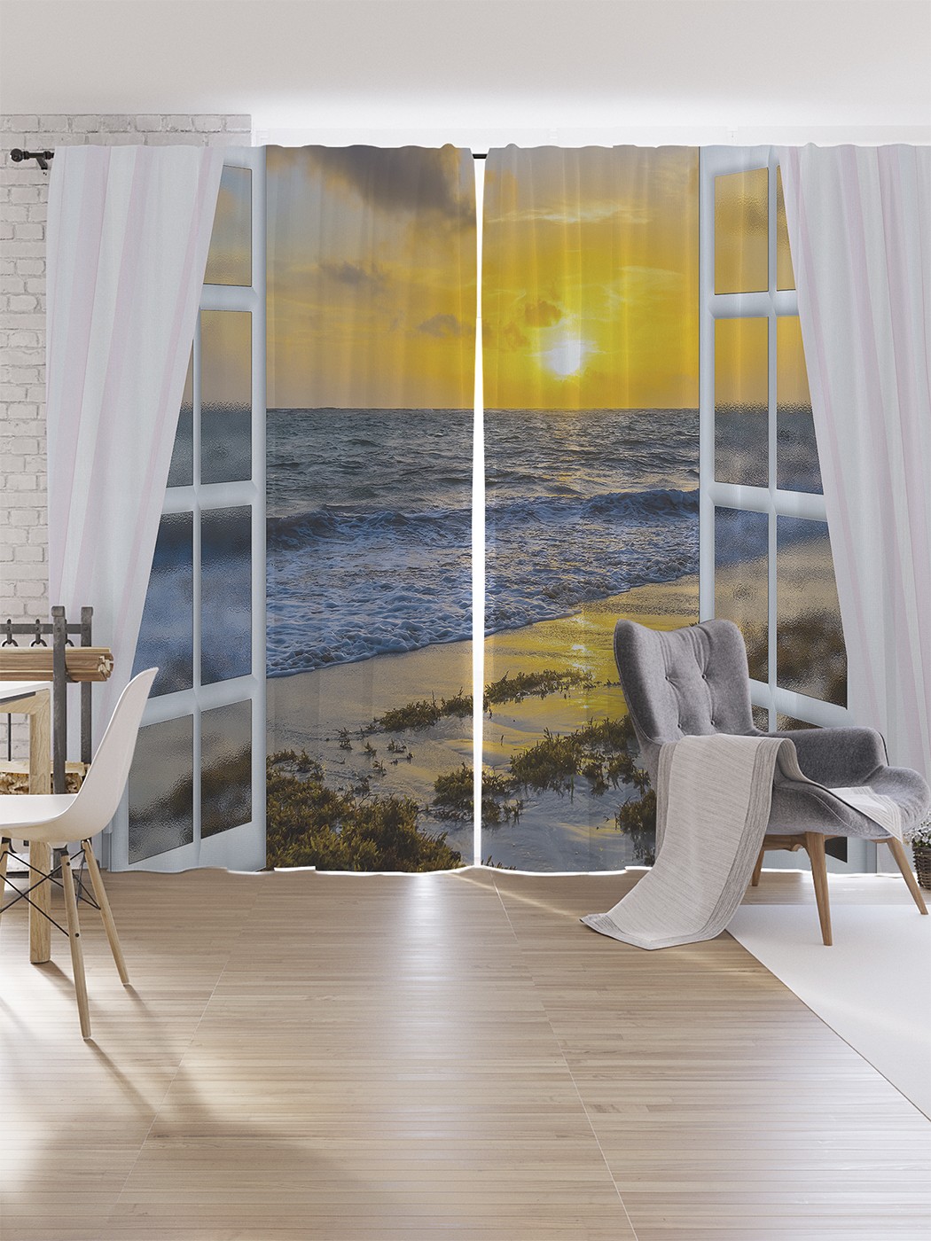 

Шторы под лён JoyArty "Вид на морской рассвет", серия Oxford DeLux, 340х265 см, Вид на морской рассвет