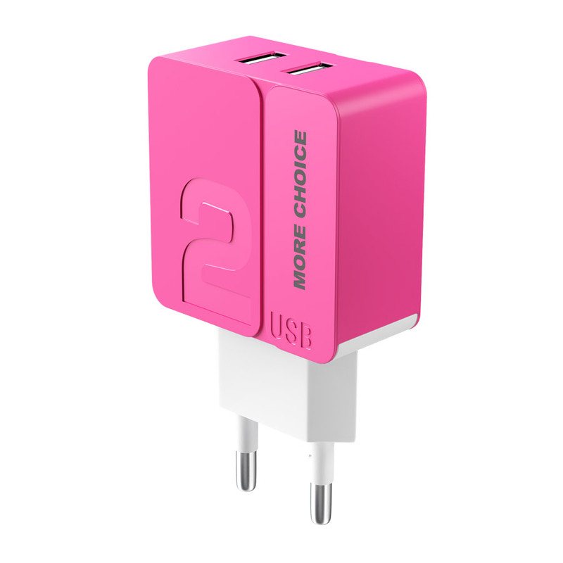 Сетевое зарядное устройство 2USB 2.4A More choice NC46 Pink