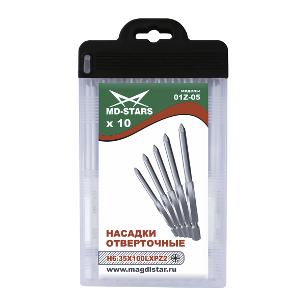 

Насадки отверточные 01Z-05 (6.35*100*6*PZ2) "MD-STARS"