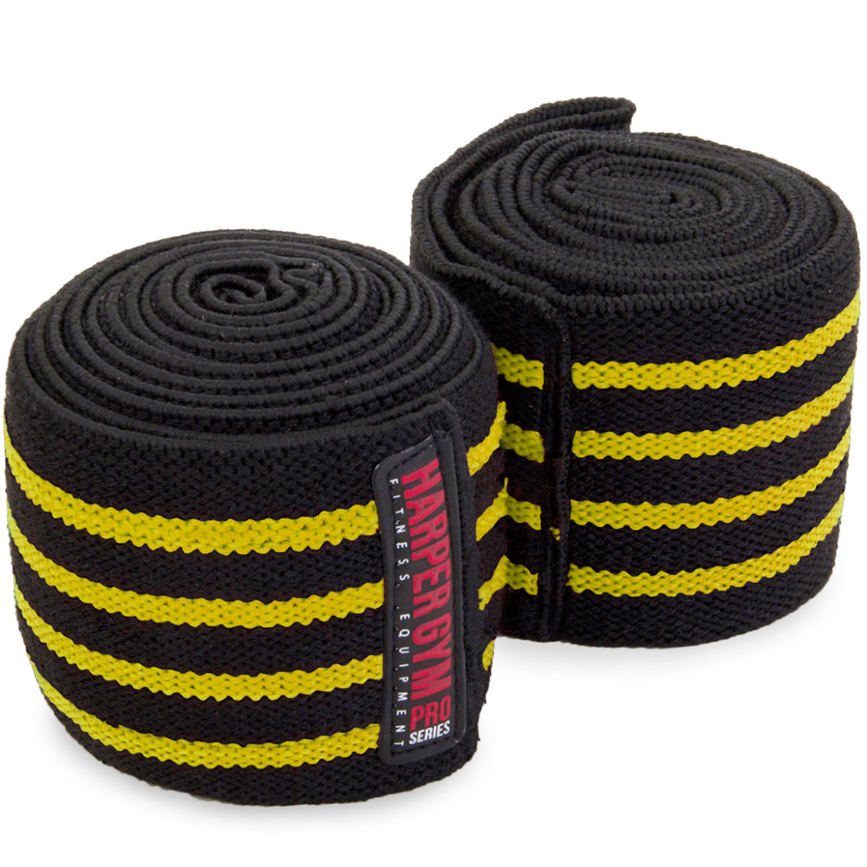 

Бинт эластичный на колено Harper Gym Pro Series JE-2676 (пара) чер/жел, Черный;желтый, JE-2676