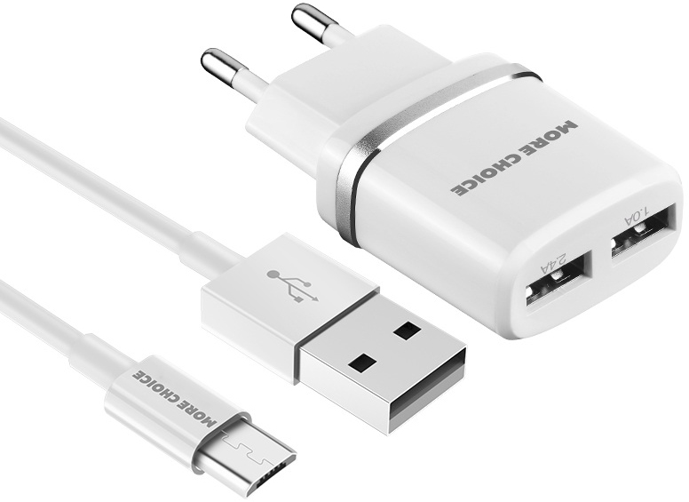 

Сетевое зарядное устройство Morе choicе NC22m Micro USB 2USB 2.1A белый, NC22m