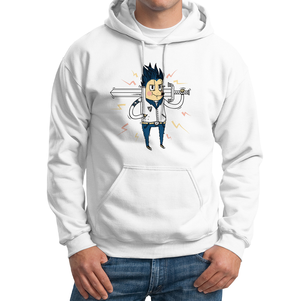

Худи унисекс CoolPodarok Иллюстрация Ежик с мечем белое 46 RU, Белый, M0151378