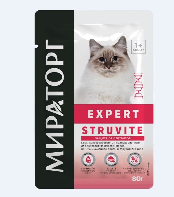 Влажный корм Мираторг Expert Struvite для взрослых кошек 24 шт х 80 г 1963₽