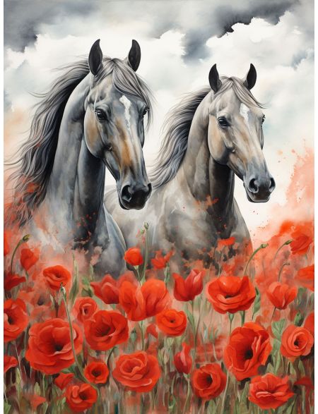 

Алмазная мозаика на подрамнике Лошади, 40x30 см, 50 цветов, 68062, ПРА-518