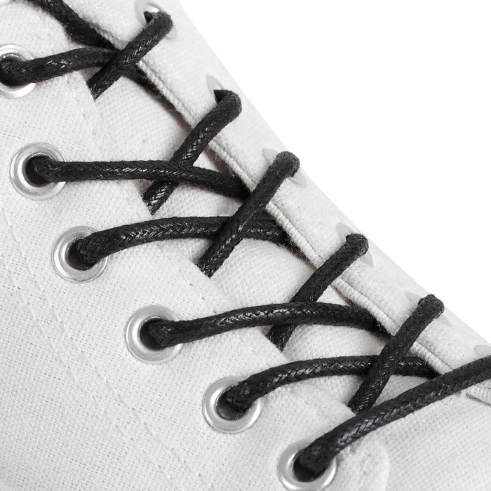 Шнурки для обуви, пара, круглые, вощёные, d = 3 мм, 75 см, чёрный
