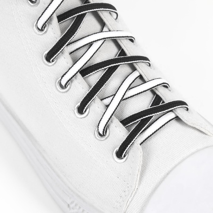 Шнурки для обуви, пара, круглые, d = 5 мм, 90 см, чёрный/белый