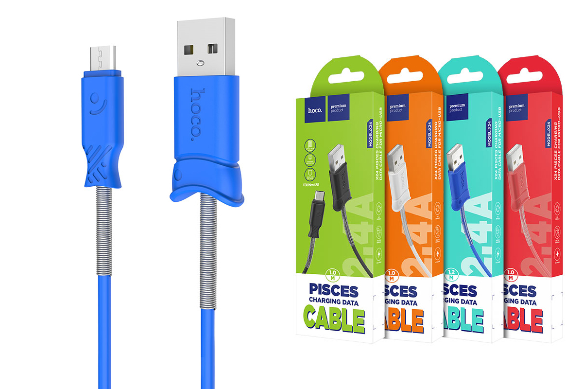 фото Кабель x24 pisces usb-micro usb 1 м синий hoco