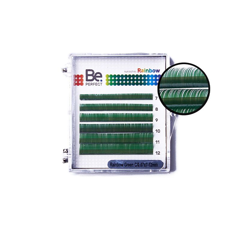 

Ресницы Be Perfect цветные Rainbow Green мини 6 линий C 0,07 7-12 мм, Зеленый