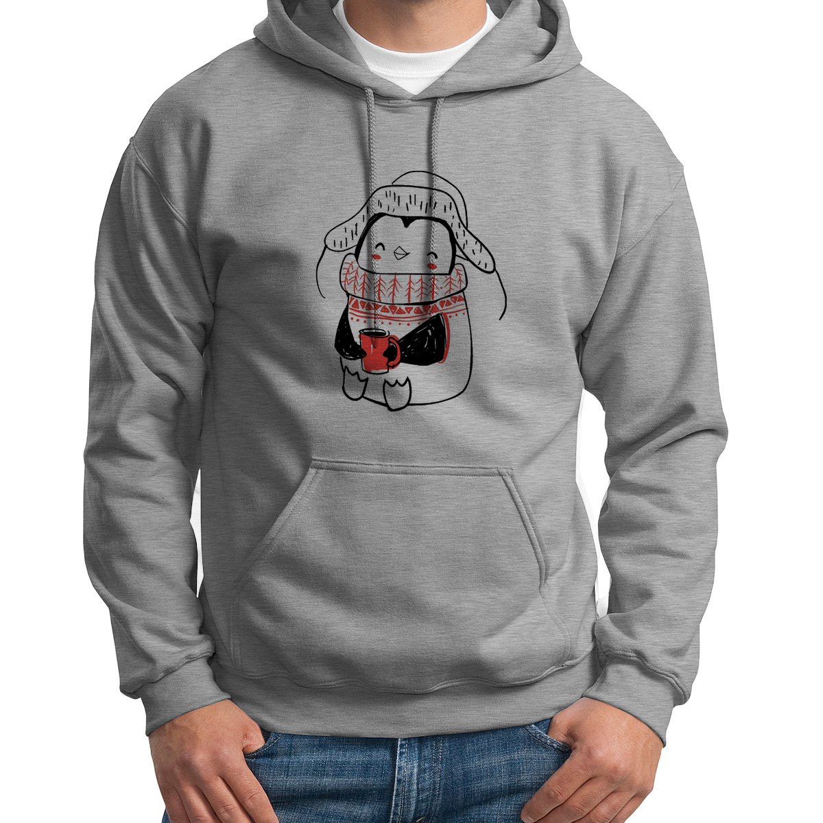 

Худи унисекс CoolPodarok Пингвин серое 48 RU, S0114603