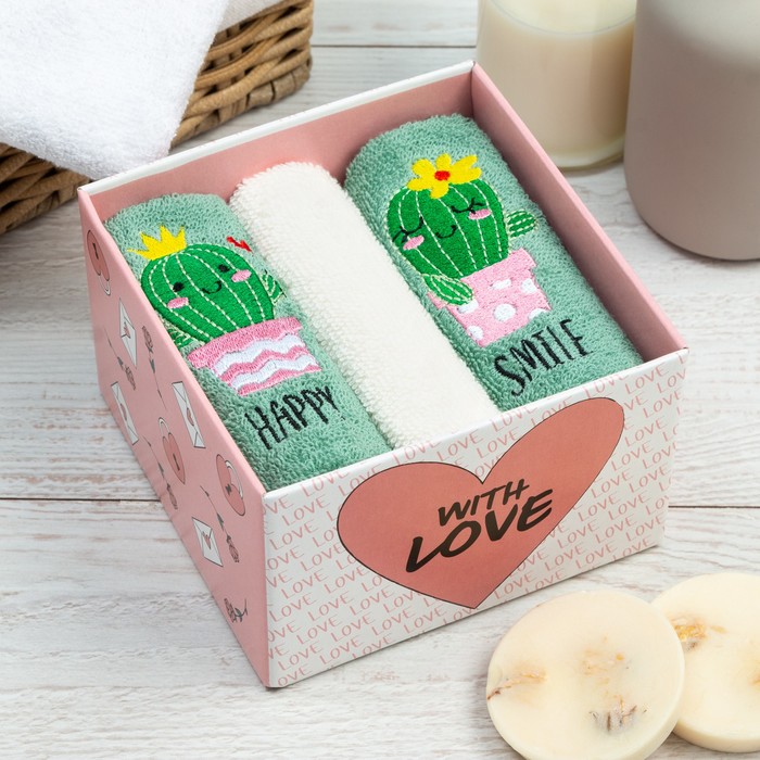 

Набор полотенец Happy smile 30х30 см-3шт, 100% хлопок 340 гр/м2, Этель: Набор полотенец