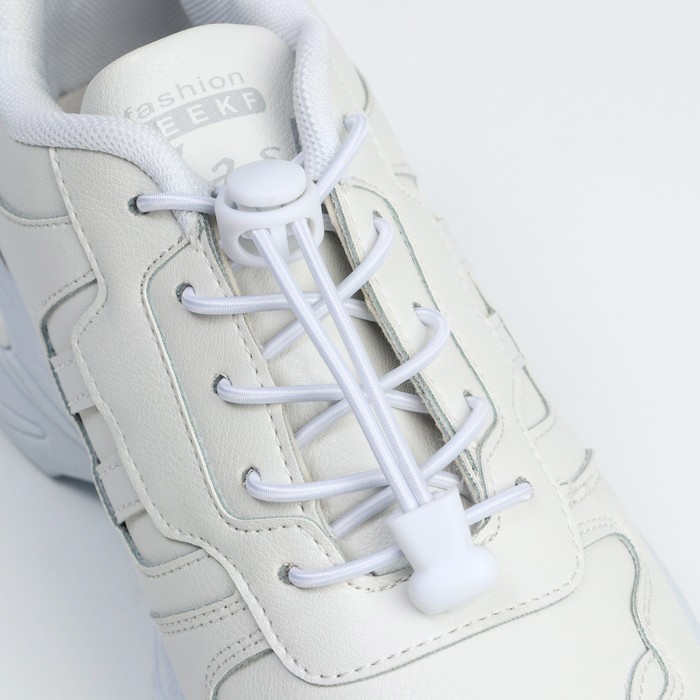 фото Шнурки для обуви nazamok с пластиковым зажимом, белый, пара 19 см