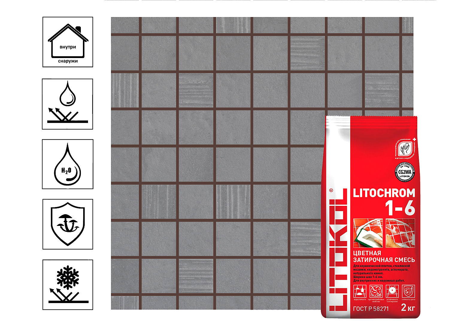 

Затирка швов Litokol Litochrom 1-6 мм 2кг, венге, Коричневый