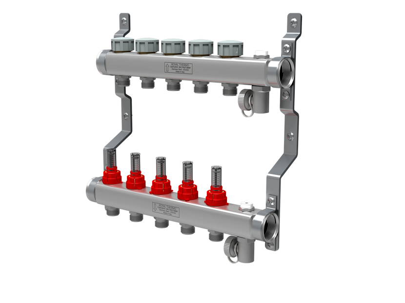 фото Коллектор нерж. в сборе с расходомерами 1" вр-3/4" нр, 7 выходов royal thermo