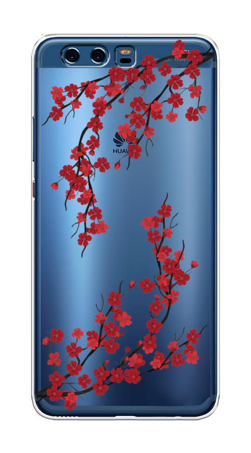 

Чехол на Huawei P10 Plus "Красная сакура", Красный;черный, 62350-2