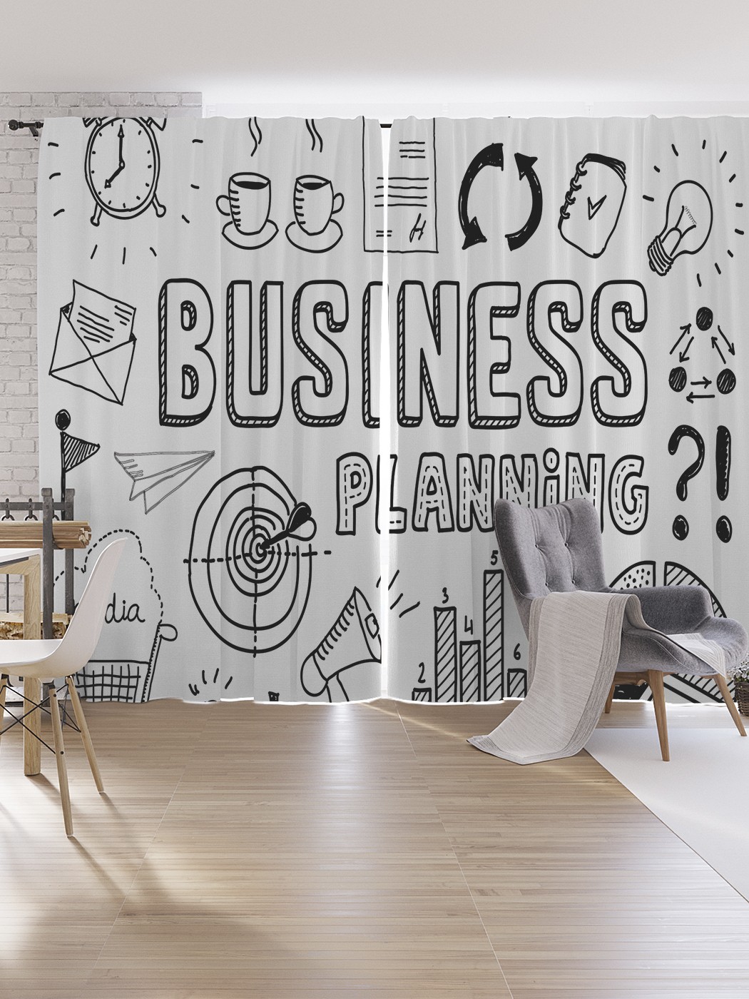 

Шторы под лён JoyArty "Планирование бизнеса", серия Oxford DeLux, 340х265 см, Планирование бизнеса