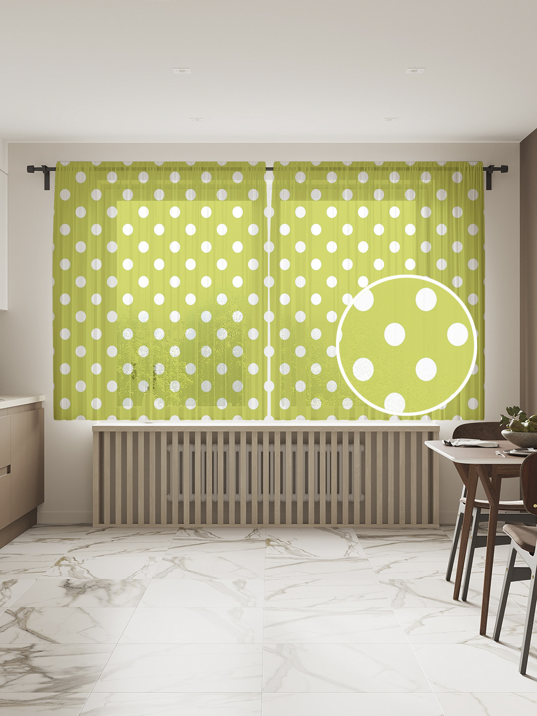 

Фототюль JoyArty "Весенний горошек", 145x180 см (2 полотна со шторной лентой + 50 крючков), Весенний горошек