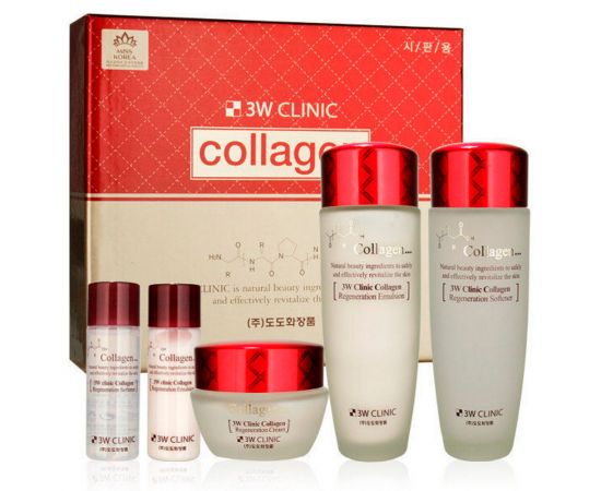 Набор антивозрастных средств для лица 3W Clinic Collagen Skin Care 3 Items Set очищающий тонер gloria alchimia с aha кислотами 100 мл