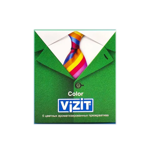 Презервативы Vizit Color цветные, ароматизированные, 6 шт. желтый,  красный,  синий