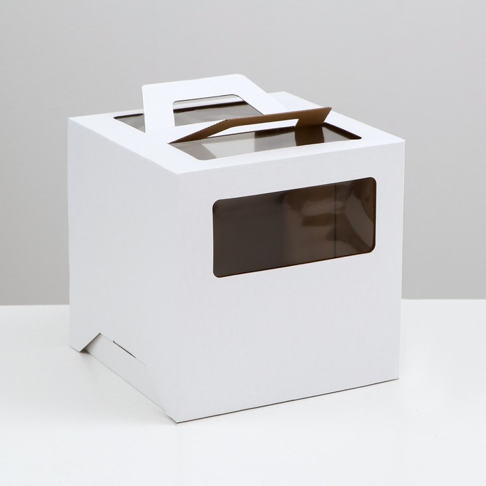 фото Коробка под торт 2 окна, с ручками, белая, 24 х 24 х 24 nobrand