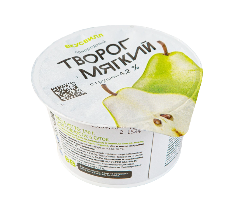 

Творог мягкий ВкусВилл с грушей 4,2% БЗМЖ 150 г