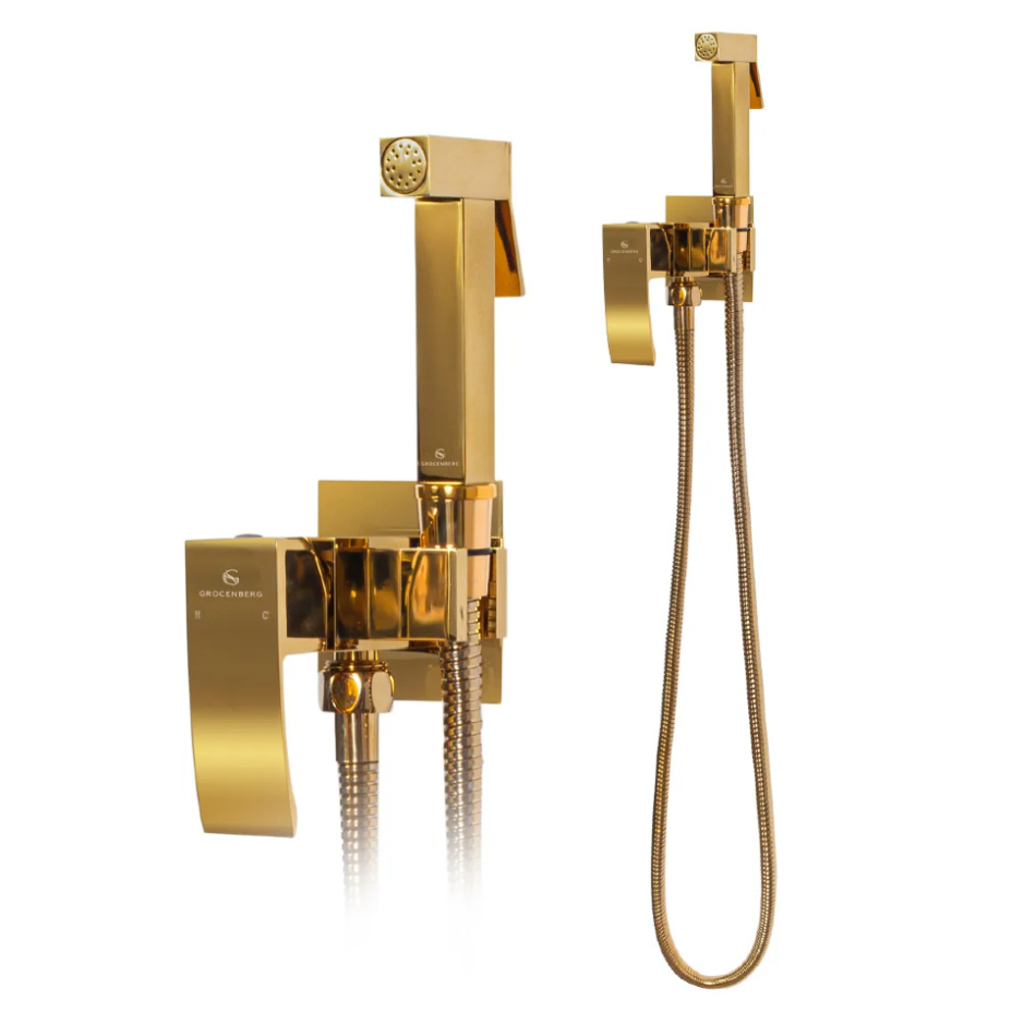 Смеситель встраиваемый с гигиеническим душем Grocenberg GB007 Золото формы для наращивания ногтей узкие 50 шт золотистый