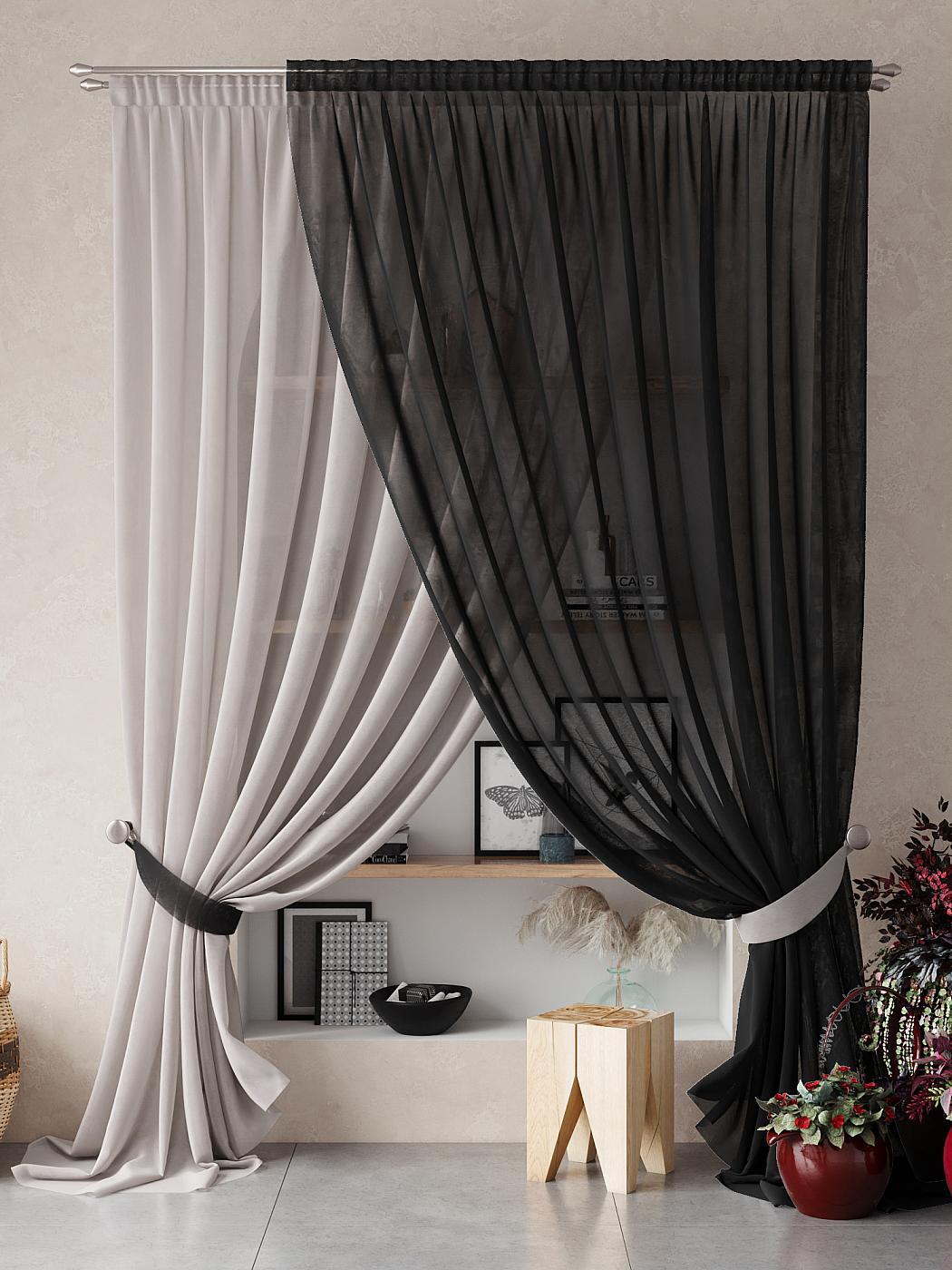 

Комплекты штор AT HOME Нариа высота 250 см,ширина 300 см,Серый/черный, 207262-250