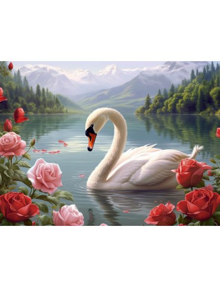 

Алмазная мозаика без подрамника Лебедь и розы, 25x20 см, 40 цветов, 67801, РА-493