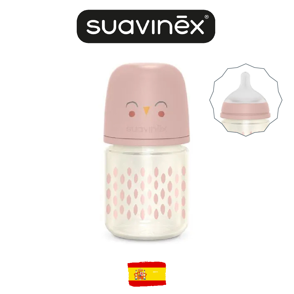 

Детская стеклянная бутылочка Suavinex с рождения 0+ розовый 120 мл, BOHOMNIA с рождения 0+