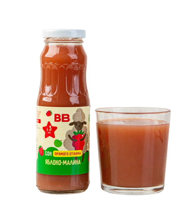

Сок детский ВкусВилл яблоко-малина прямого отжима с 3 лет 0,25 л
