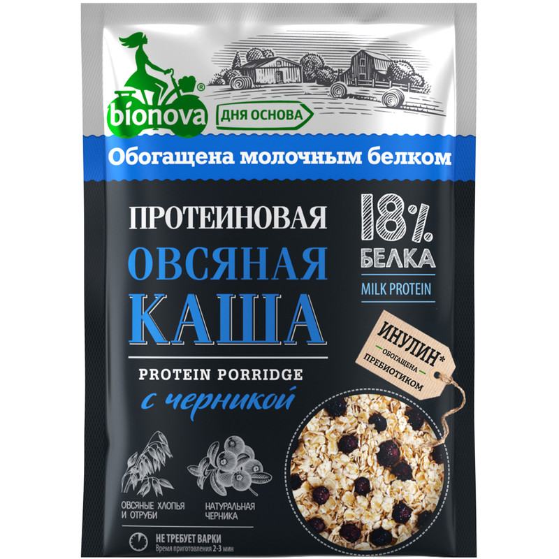 

Овсяная каша Bionova Протеиновая 40 г с черникой, Протеиновая