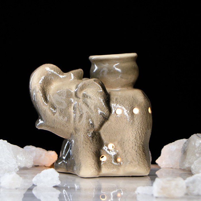 фото Аромалампа слоник, серая, керамика, 10 см керамика ручной работы