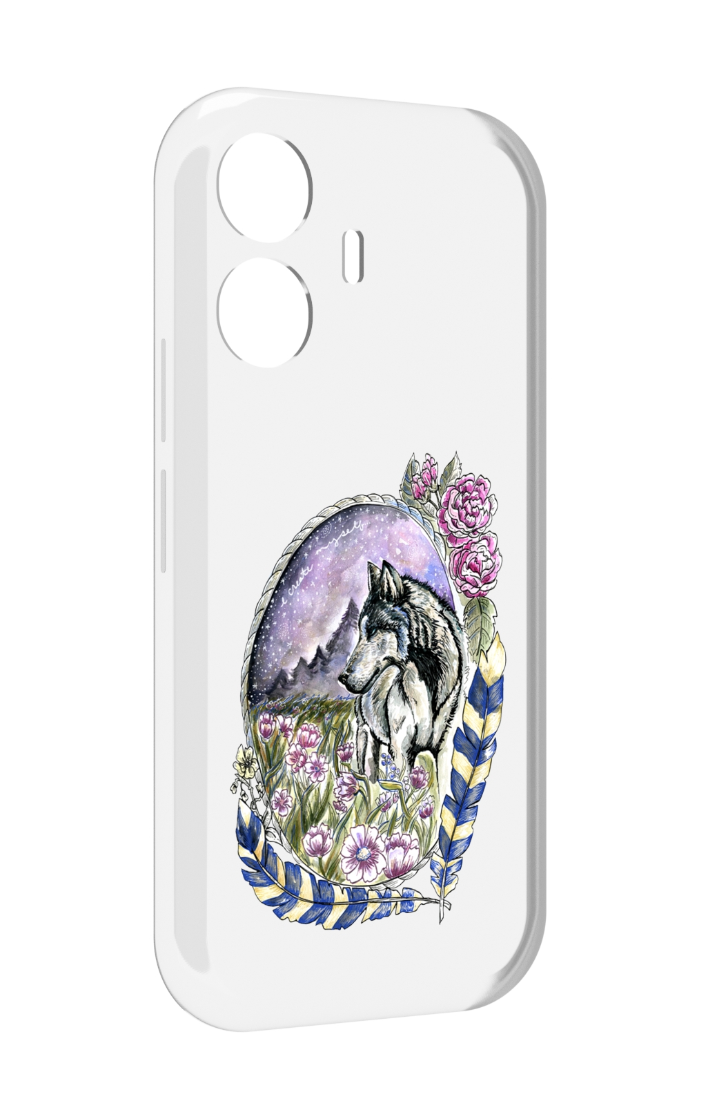 

Чехол MyPads нарисованный волк в цветах с перьями для Vivo Y77E / Vivo iQOO Z6 Lite, Прозрачный, Tocco