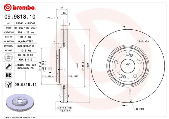

Тормозной диск brembo 09.9818.10