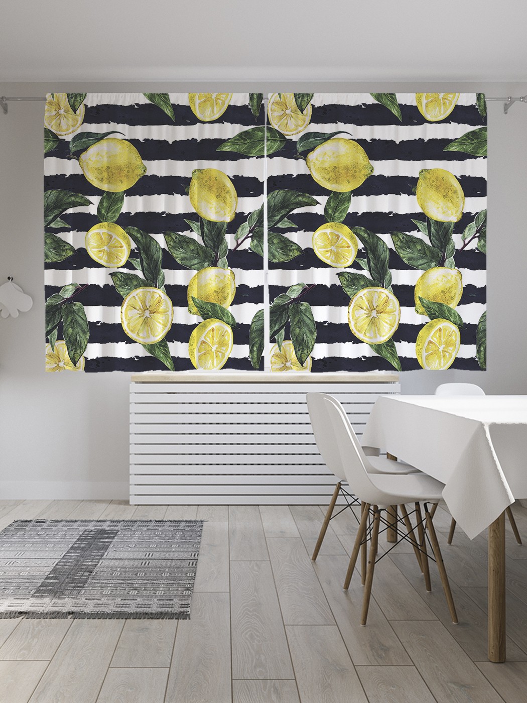 

Классические шторы JoyArty "Лимоны на полосах", серия Oxford DeLux, 2 полотна 145x180 см, Лимоны на полосах