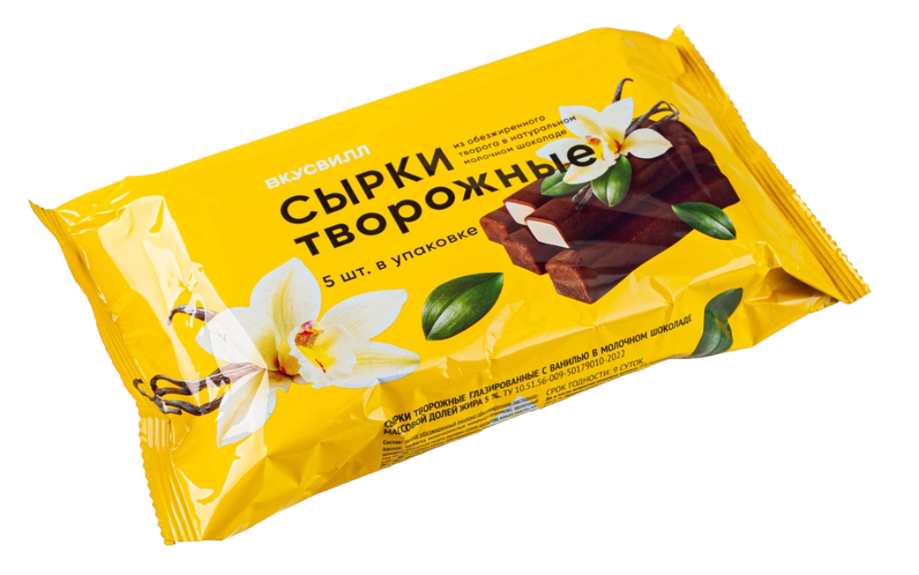 

Сырки творожные ВкусВилл с ванилью в молочном шоколаде 5% БЗМЖ 125 г