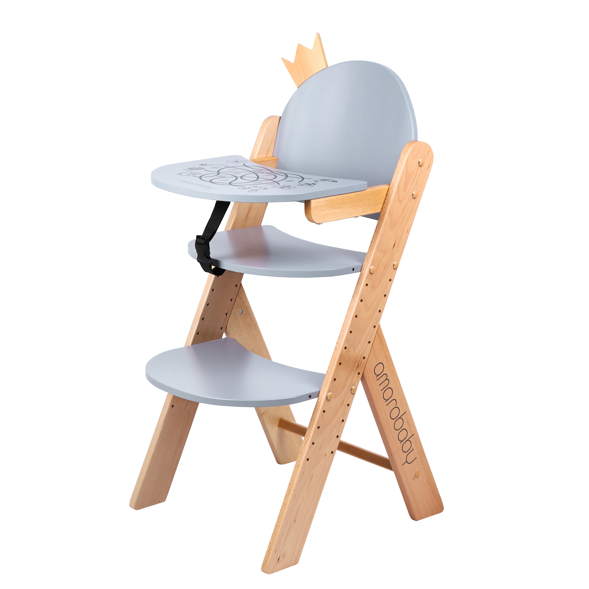 фото Растущий стул amarobaby eco, crown, серый, деревянный, массив бука/клееный шпон