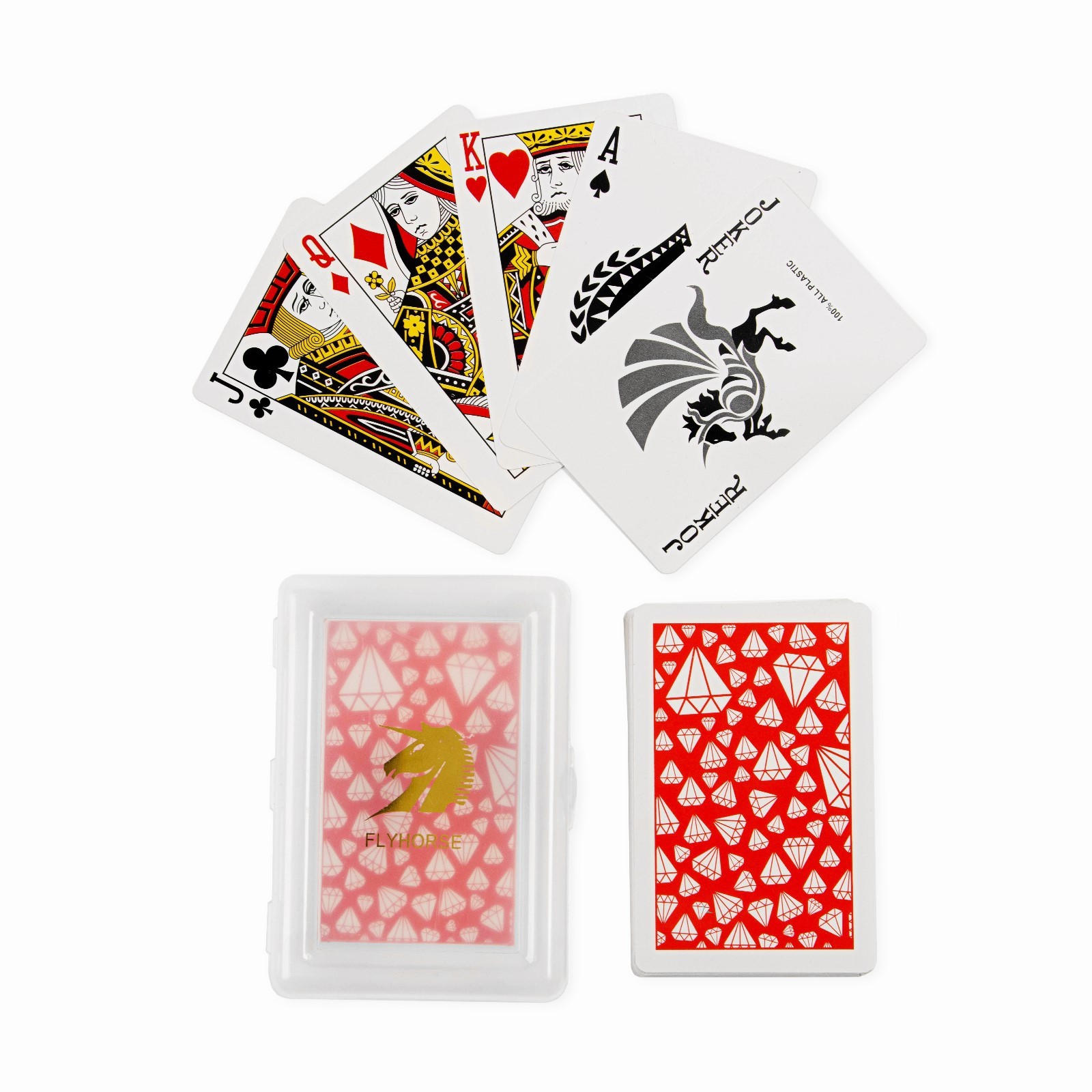 

Карты игральные пластиковые Flyhorse, 54 шт, 23 мкм, красные, 5.6 х 8.6 см
