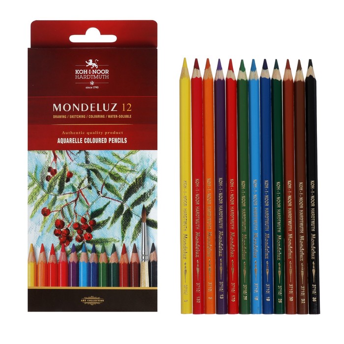 

Карандаши акварельные набор 12 цветов, Koh-I-Noor Mondeluz 3716, Разноцветные, Mondeluz